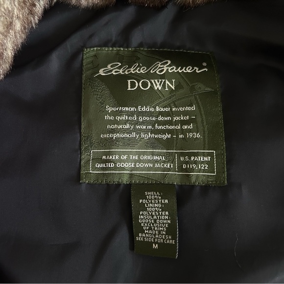 Eddie Bauer Medium Goose Down Faux Fur Trim Burgundy Puffer Vest - Picture 9 of 12